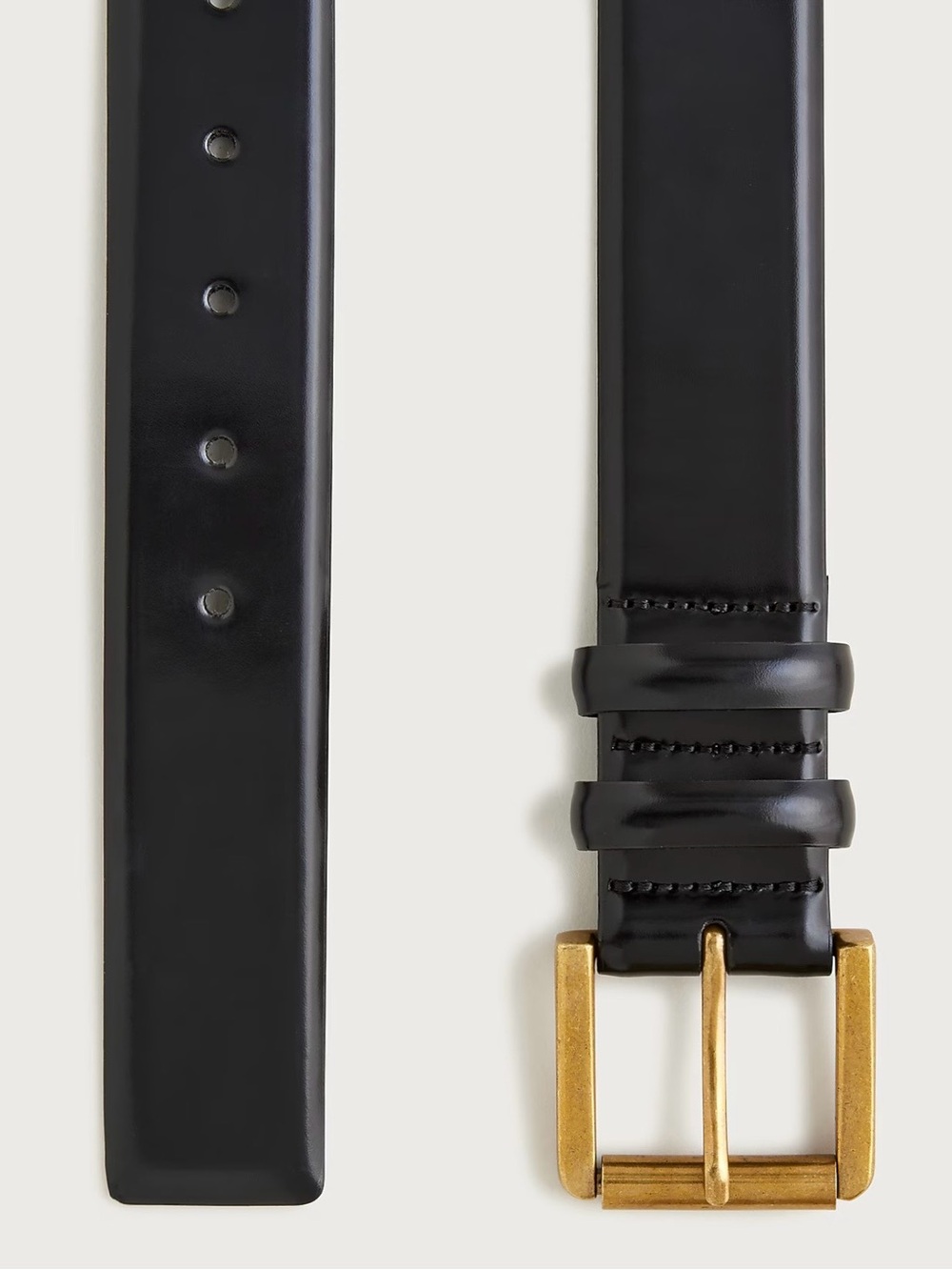 J.Crew Wide Spazzolato Leather Belt Black Gold Buckle Medium - Picture 3 of 6